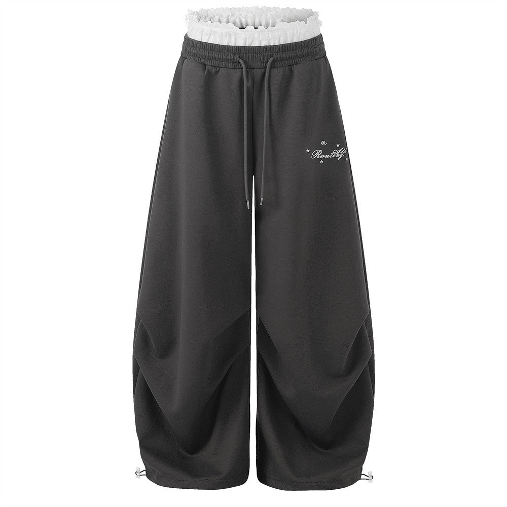 Baggy two pairs of pants loose wide leg curved knife pants