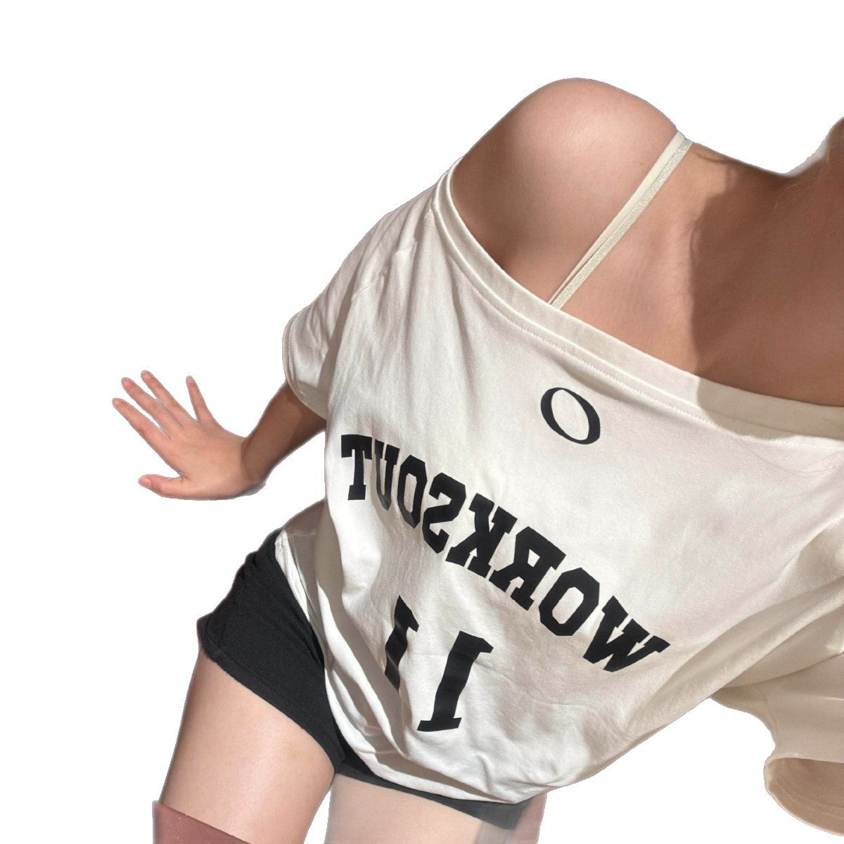 Letter Print Sweet Spicy Off-Shoulder Short Sleeve T-Shirt