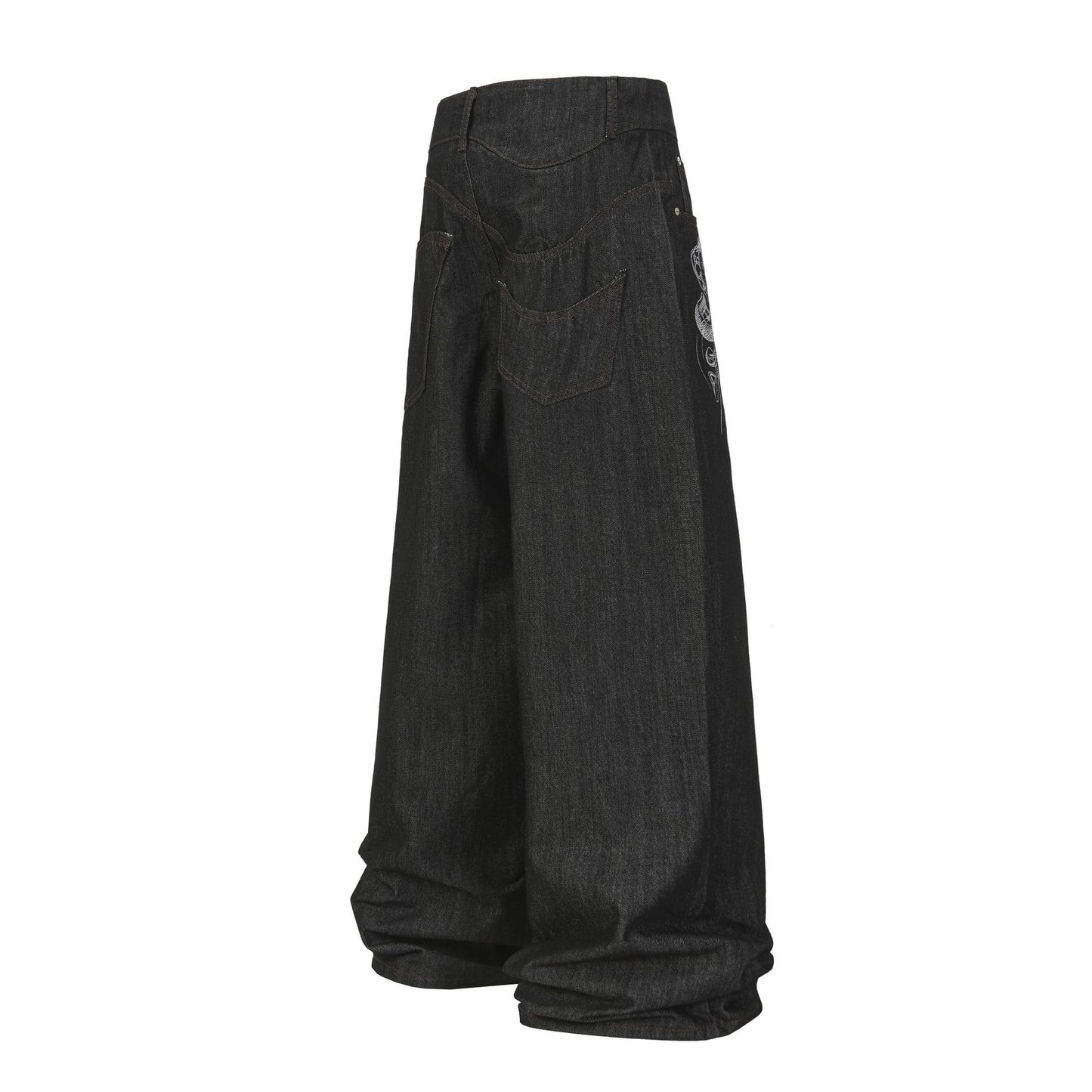 Washed denim loose baggy wide leg pants