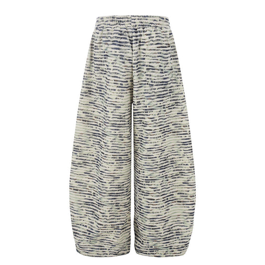 Digital printed striped wide leg curved knife pants