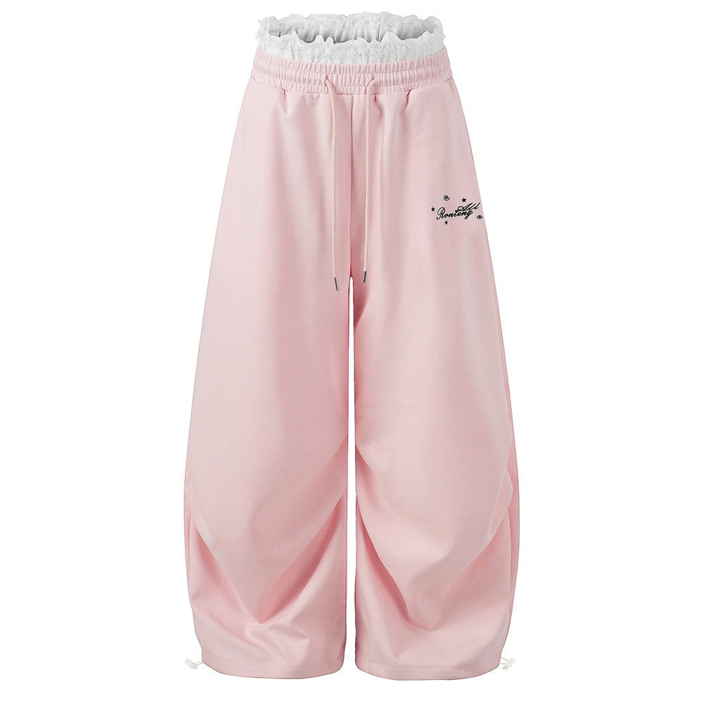 Baggy two pairs of pants loose wide leg curved knife pants