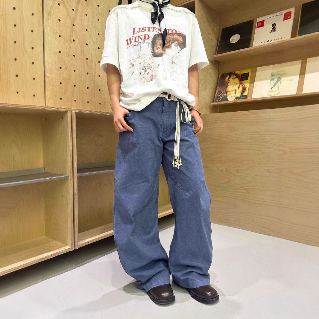 Vintage Washed Blue Baggy Loose Casual Pants