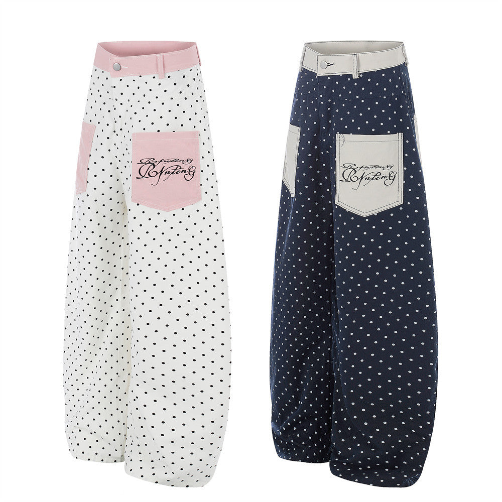 Round dot workwear curved knife pants