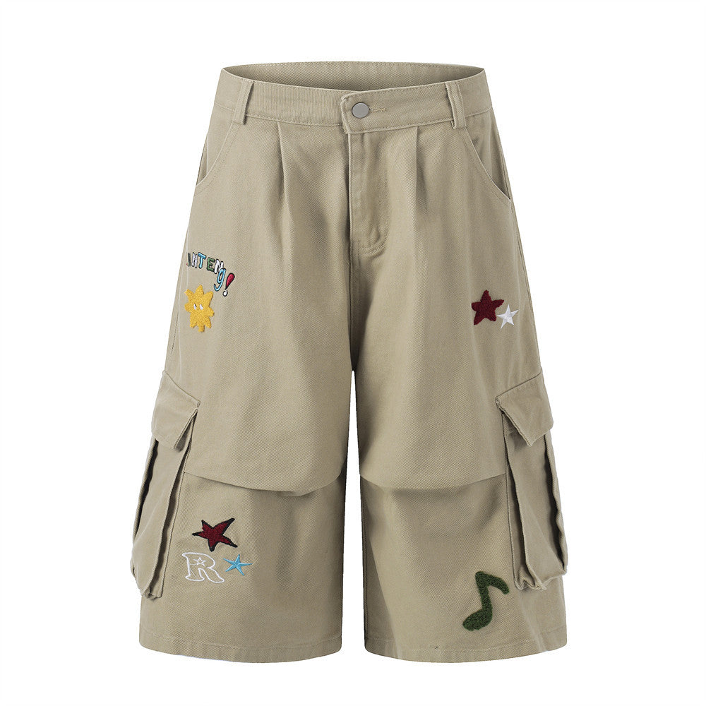 Fun Cartoon embroidery workwear seven quarter shorts