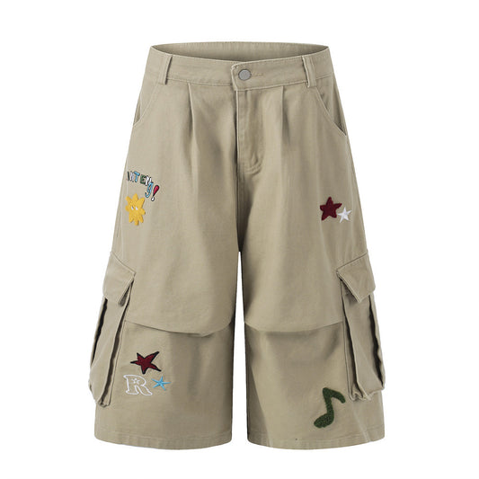 Fun Cartoon embroidery workwear seven quarter shorts
