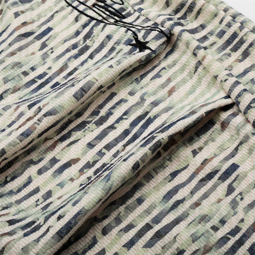 Digital printed striped wide leg curved knife pants