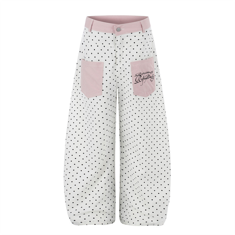 Round dot workwear curved knife pants
