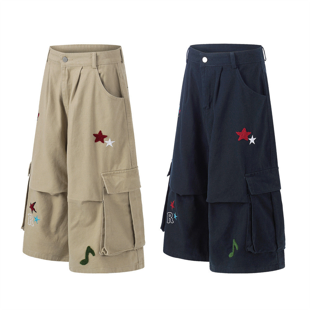 Fun Cartoon embroidery workwear seven quarter shorts