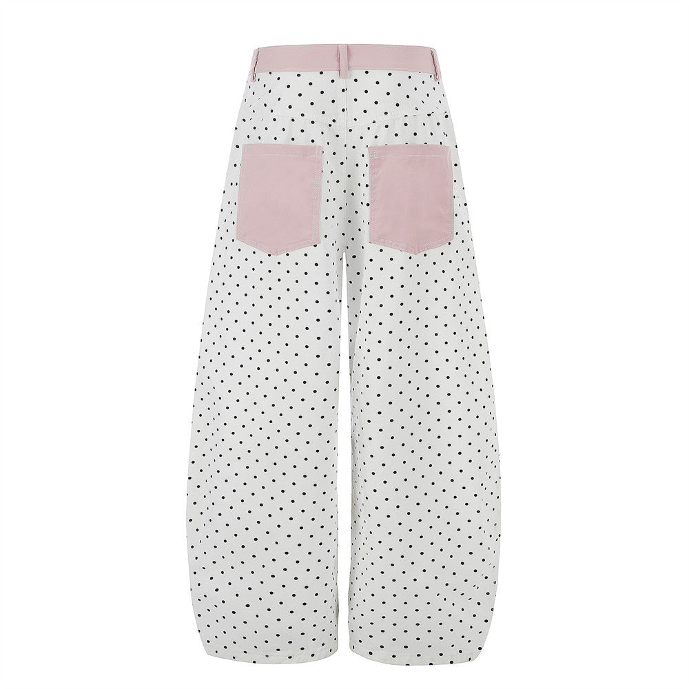 Round dot workwear curved knife pants