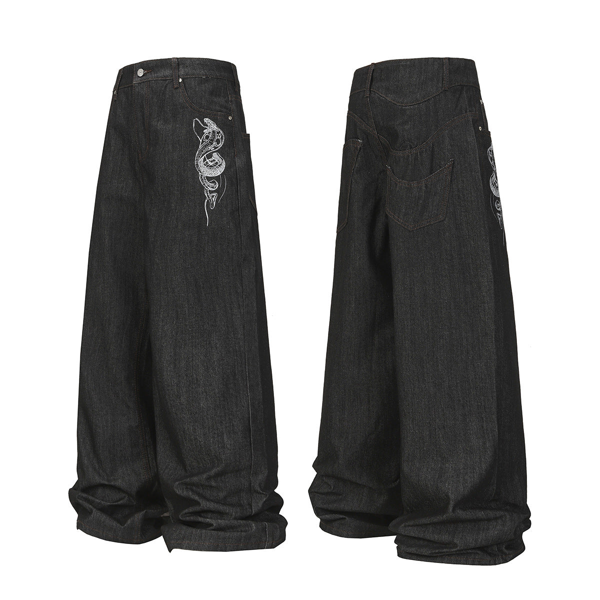Washed denim loose baggy wide leg pants