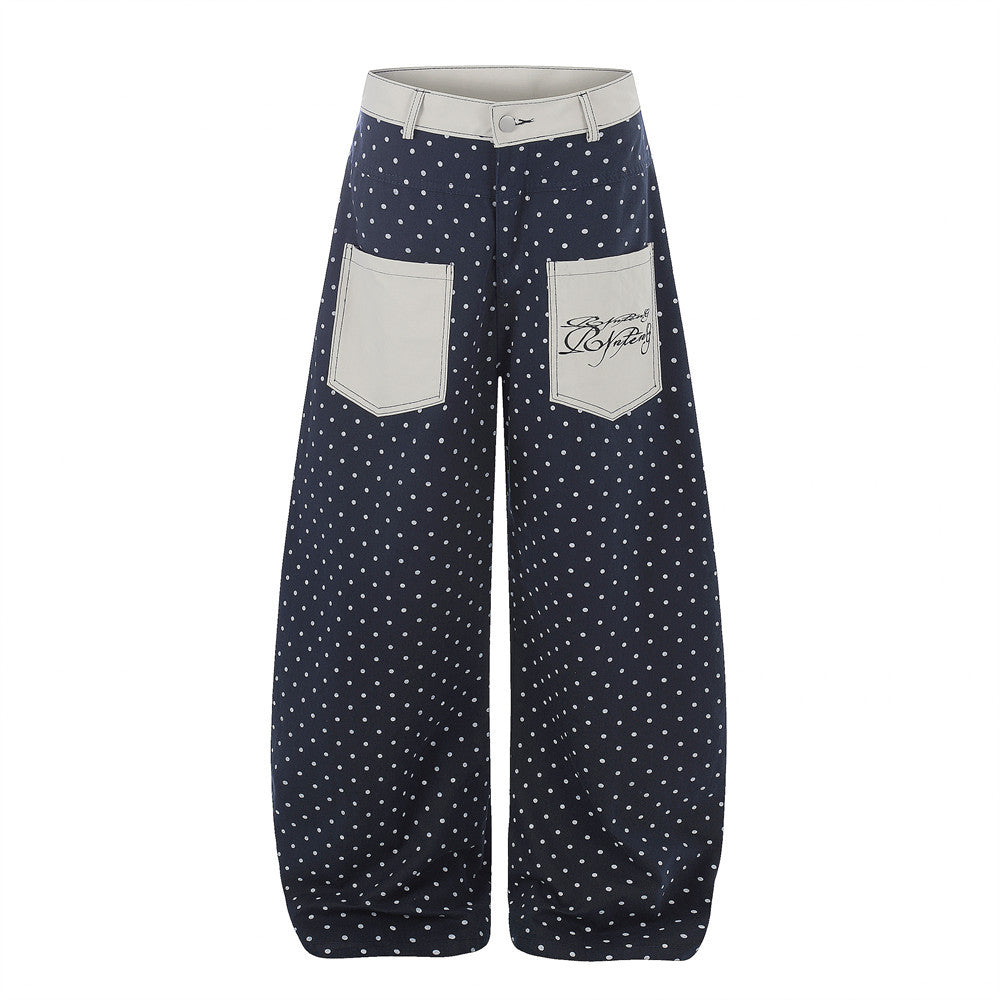 Round dot workwear curved knife pants