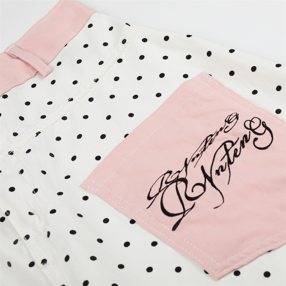 Round dot workwear curved knife pants