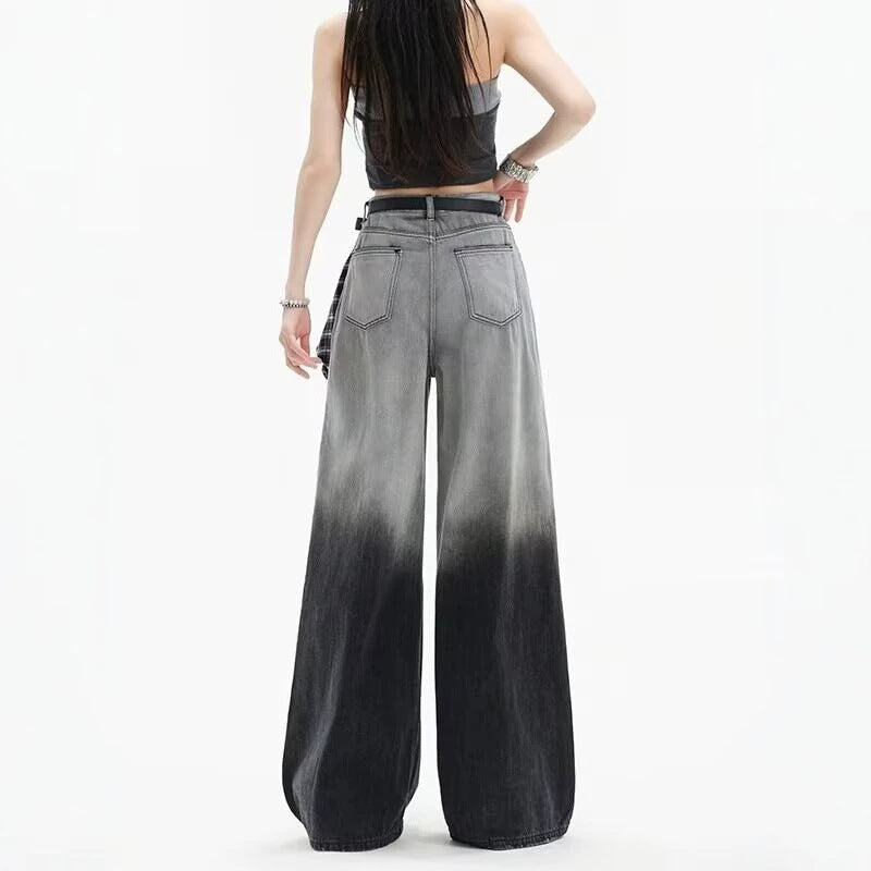 Black and Gray Gradient Ripped Denim Pants