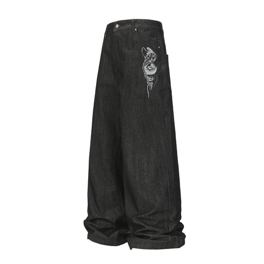 Washed denim loose baggy wide leg pants