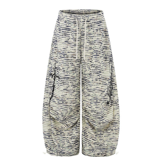 Digital printed striped wide leg curved knife pants