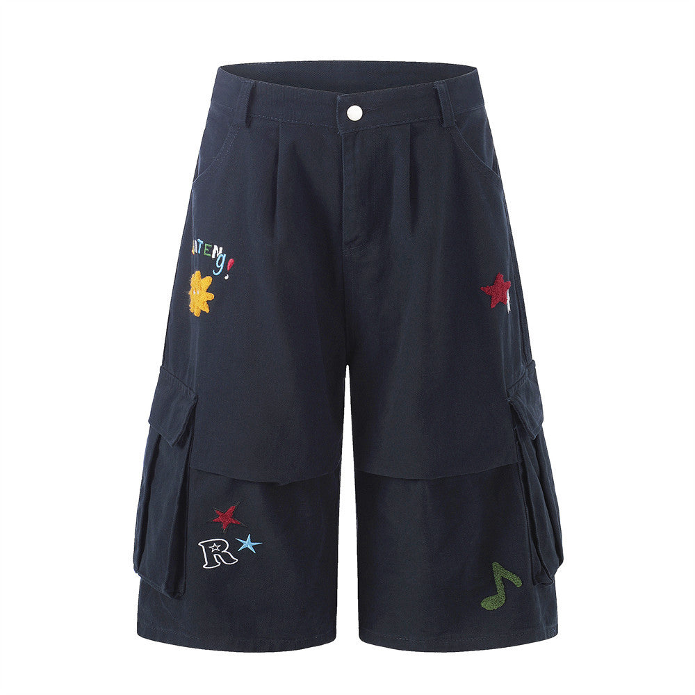 Fun Cartoon embroidery workwear seven quarter shorts