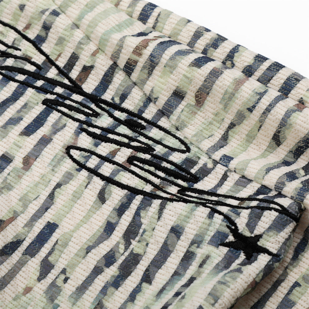Digital printed striped wide leg curved knife pants