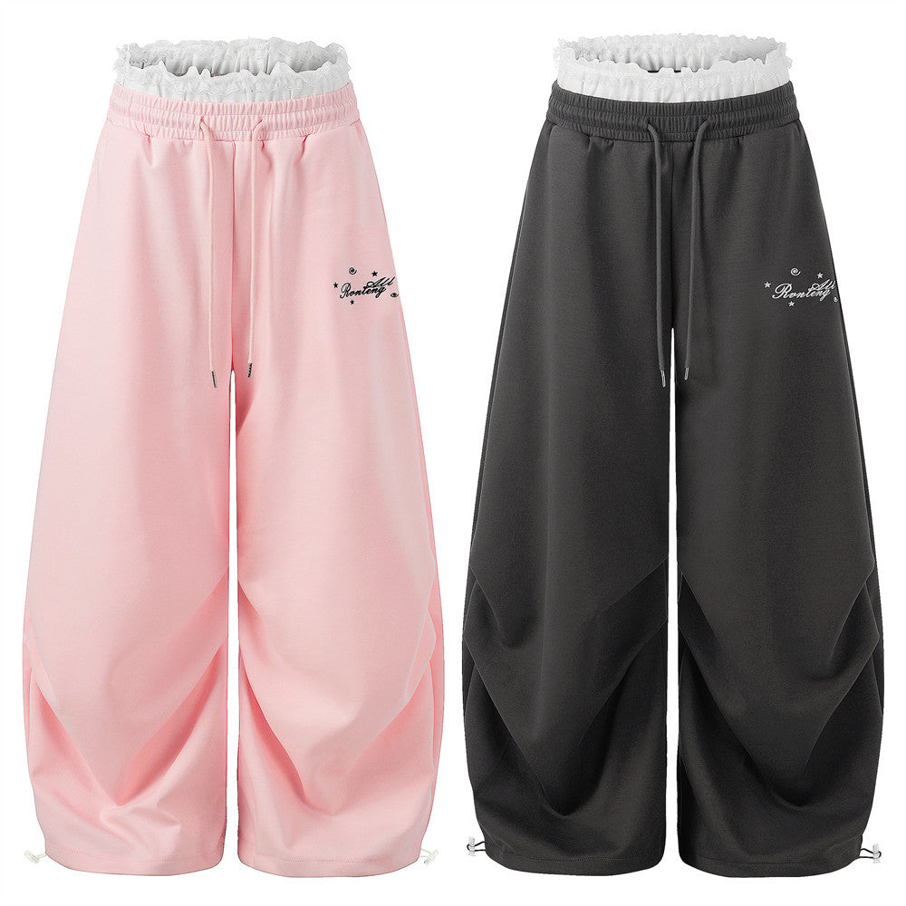 Baggy two pairs of pants loose wide leg curved knife pants